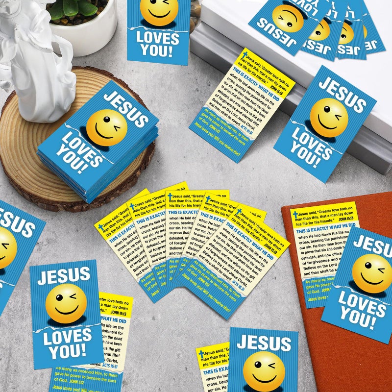 Noveread 200 Pcs Gospel Tract Card Salvation Cards Pocket Holy Postcard Prayer Postcards Christian Inspirational Bible Verses Bookmark for Christian Gift(Jesus Loves You) - Image 3