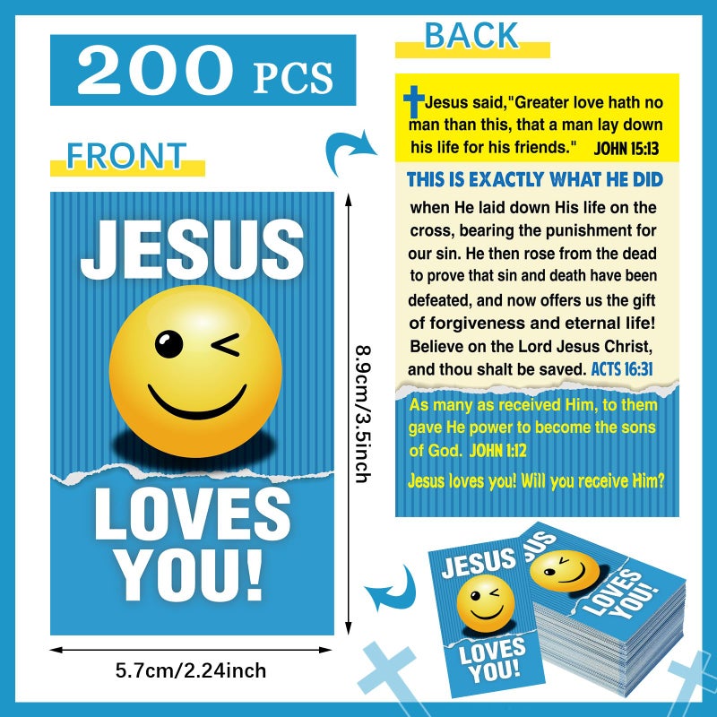 Noveread 200 Pcs Gospel Tract Card Salvation Cards Pocket Holy Postcard Prayer Postcards Christian Inspirational Bible Verses Bookmark for Christian Gift(Jesus Loves You) - Image 2
