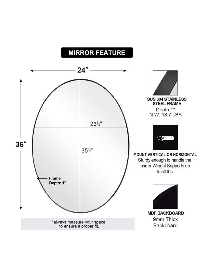 ANDY STAR Black Oval Mirrors for Bathroom, 24x36 Inch Matte Black Stainless Steel Metal Framed Oval Wall Mirror, Modern Vanity Mirror Wall Mount Horizontal or Vertical - Image 2