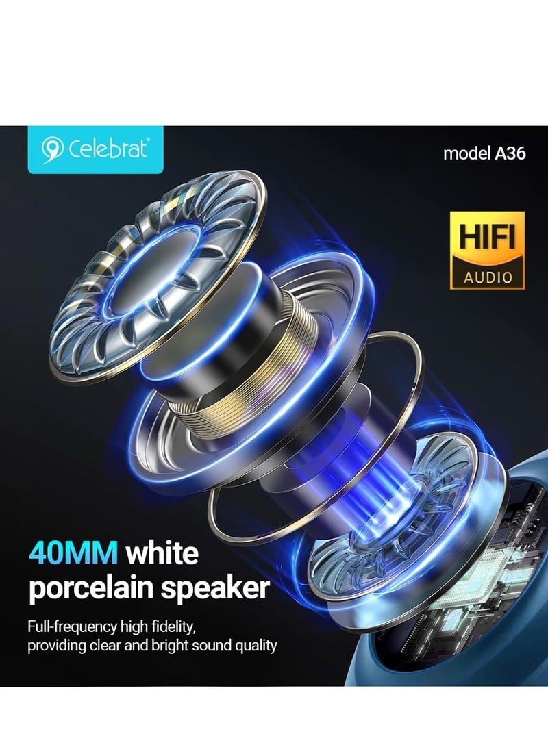 Celebrat Headphone Celebrat A36 Bluetooth With Mic Stereo Sound Music Wireless Headset, Bluetooth, FM And AUX with External Microphone and Support SD Card (Blue)  - Image 3