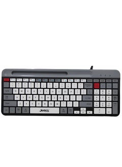 JeDEL Wired Slim Chocolate Office Keyboard With Mobilephone Holder K37 , for computer and lap top Full size with 100 Keys , cable USB Speed interface , adjustable height in to give comfort to the hand while working . It can be used at home, office and personal use.  - Image 1