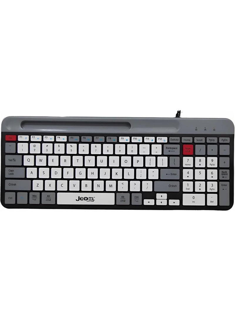 JeDEL Wired Slim Chocolate Office Keyboard With Mobilephone Holder K37 , for computer and lap top Full size with 100 Keys , cable USB Speed interface , adjustable height in to give comfort to the hand while working . It can be used at home, office and personal use. - Image 1