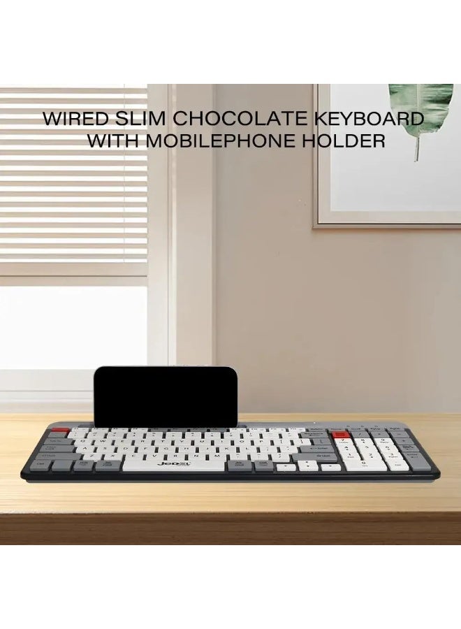 JeDEL Wired Slim Chocolate Office Keyboard With Mobilephone Holder K37 , for computer and lap top Full size with 100 Keys , cable USB Speed interface , adjustable height in to give comfort to the hand while working . It can be used at home, office and personal use. - Image 3