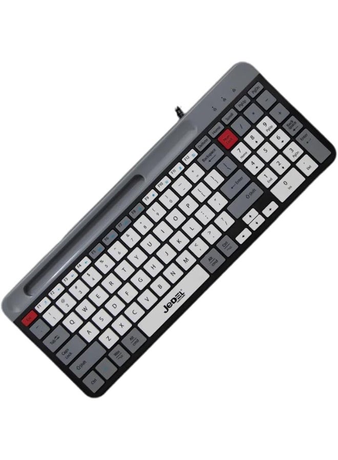 JeDEL Wired Slim Chocolate Office Keyboard With Mobilephone Holder K37 , for computer and lap top Full size with 100 Keys , cable USB Speed interface , adjustable height in to give comfort to the hand while working . It can be used at home, office and personal use. - Image 2
