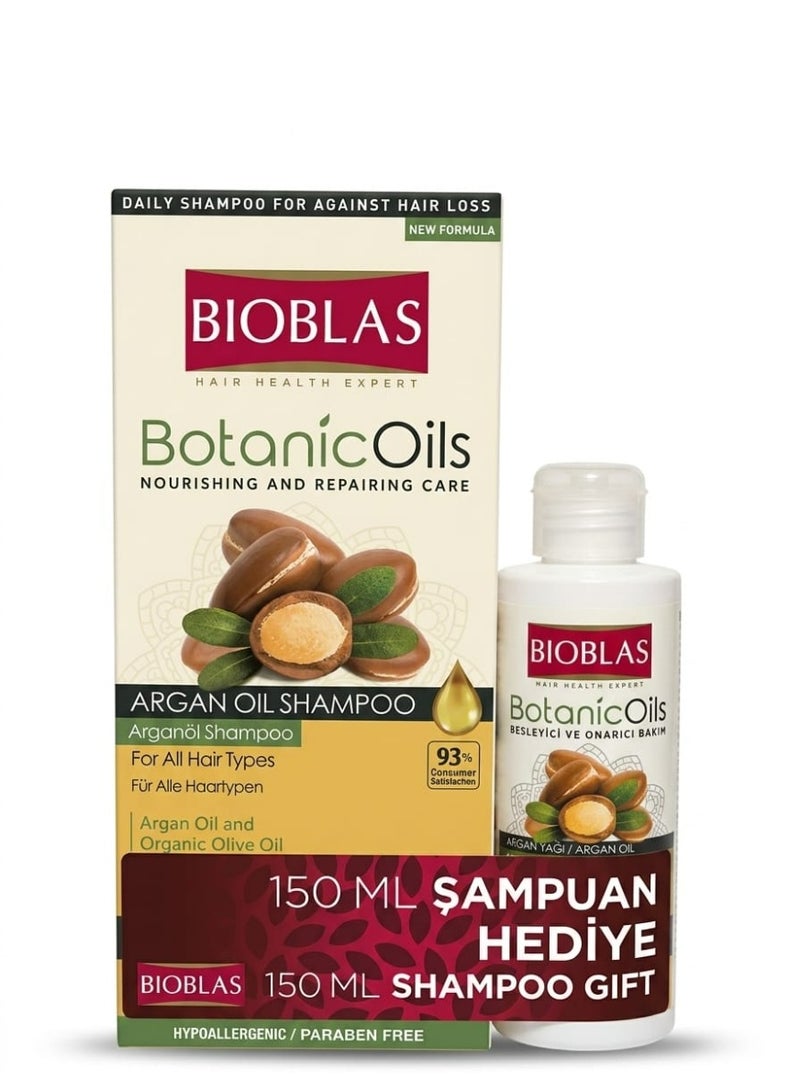 BIOBLAS BOTANIC OILS NOURISHING AND REPAIRING CARE ARGAN OIL SHAMPOO FOR ALL HAIR TYPES 360 ML PARABEN FREE+150 ML SHAMPOO GIFT - Image 1