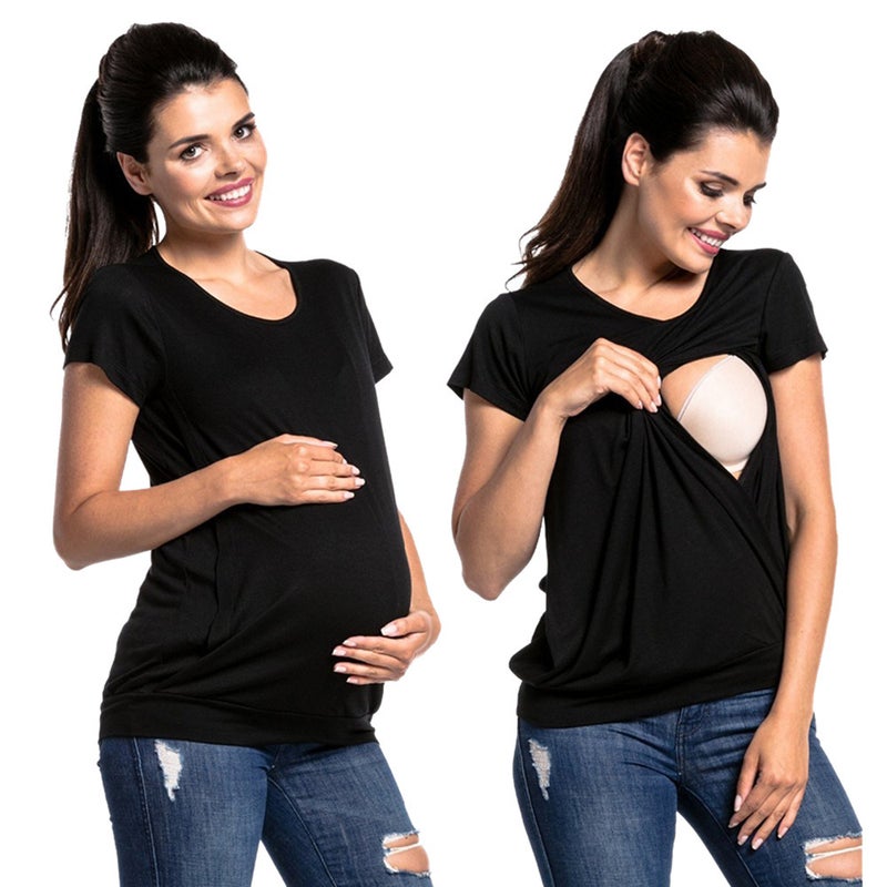 New Round Neck Short Sleeve Maternity Fashion Breastfeeding T-Shirt - Image 2
