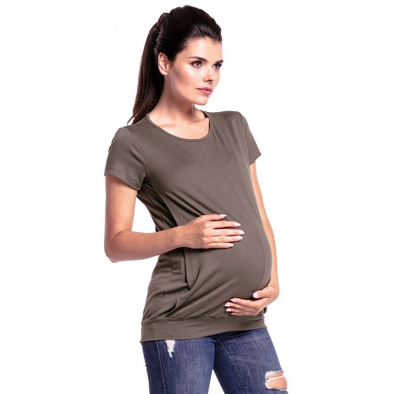 New Round Neck Short Sleeve Maternity Fashion Breastfeeding T-Shirt - Image 1