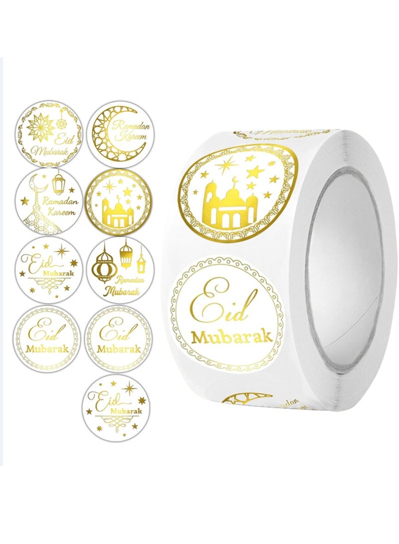 OASIS-TH 500Pcs Ramadan Kareem Adhensive Stickers Eid Mubarak Perforated Roll Sticker Gift Tag - Image 1