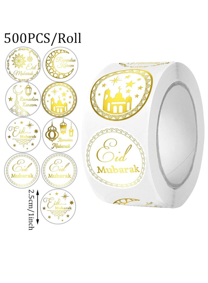 OASIS-TH 500Pcs Ramadan Kareem Adhensive Stickers Eid Mubarak Perforated Roll Sticker Gift Tag - Image 2