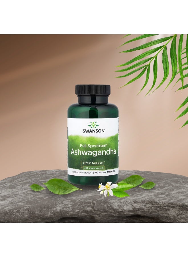 Swanson, Full Spectrum Ashwagandha 100 Vegan Capsules (450 mg per Capsule) - Image 2