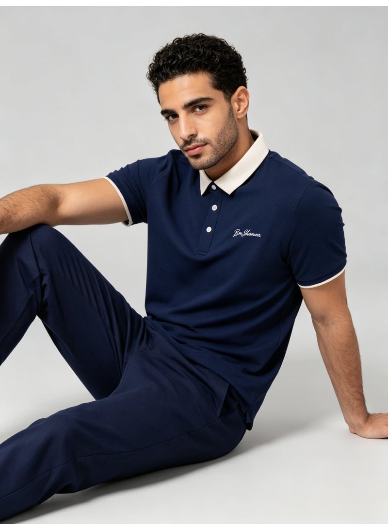 بين شيرمان Ben Sherman Men’s Navy Contrast White Collar Embroidered Short Sleeve Polo Shirt - Image 2