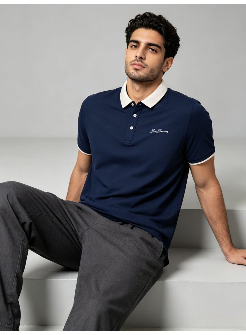 بين شيرمان Ben Sherman Men’s Navy Contrast White Collar Embroidered Short Sleeve Polo Shirt - Image 5