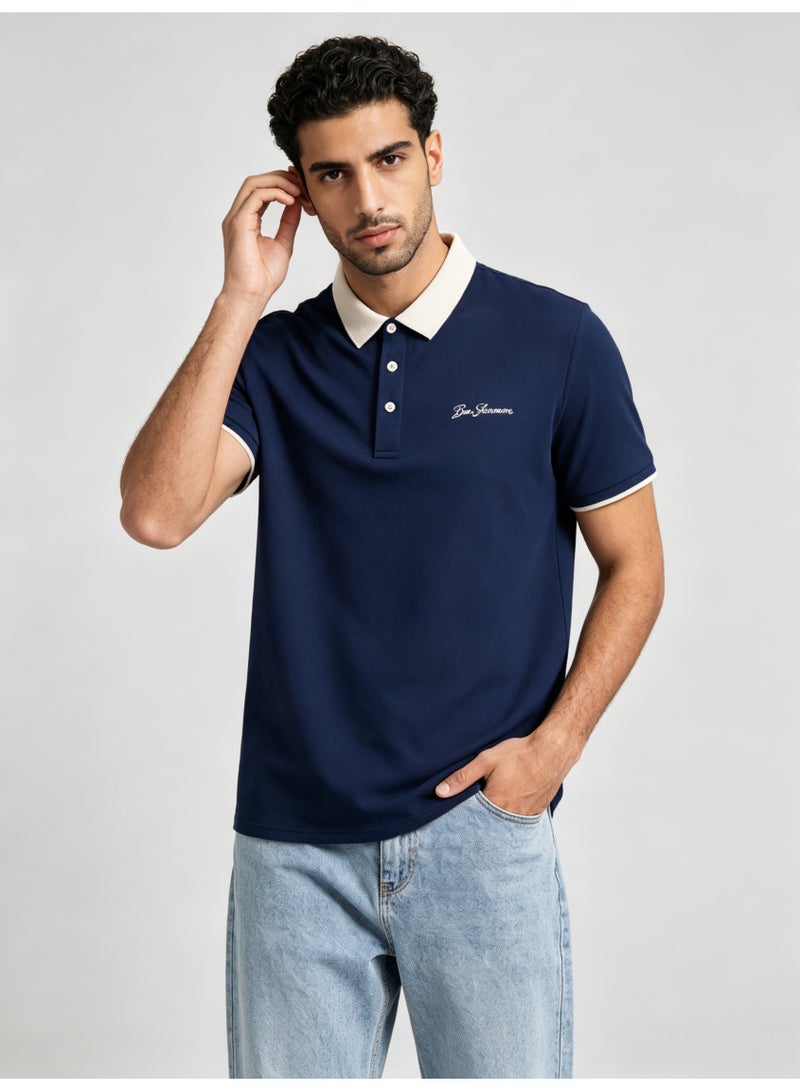 بين شيرمان Ben Sherman Men’s Navy Contrast White Collar Embroidered Short Sleeve Polo Shirt - Image 1