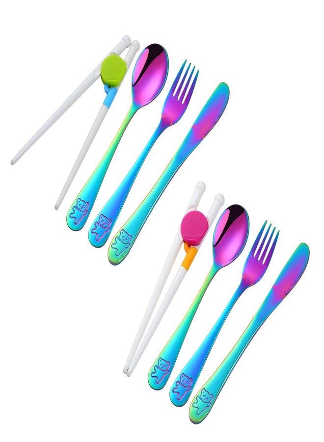 Poylim Kids Silverware, Poylim Stainless Steel Children Flatware Set, Toddler Utensils Set of 2, Rainbow - Image 1