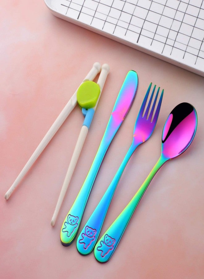 Poylim Kids Silverware, Poylim Stainless Steel Children Flatware Set, Toddler Utensils Set of 2, Rainbow - Image 3