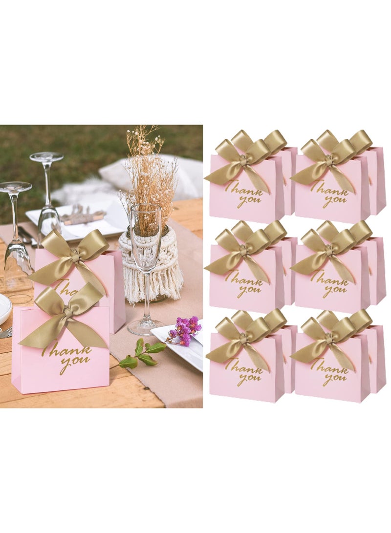 Sweet seven 24 Pack Thank You Gift Bags with Gold Bow Ribbon Pink Patterned Paper Party Favor Treat Boxes for Wedding Baby Showers and Business Events Bulk Gift Bags for Party Supplies  - Image 1