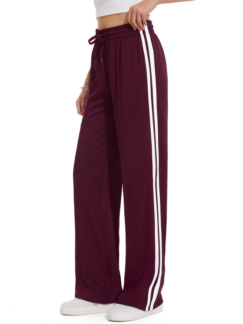 Tapata Women's 34" Inseam Tall Track Pants Loose Straight Leg Jogging Sweatpants Warm-Up Sports Athletic Running, Burgundy, M - Image 1