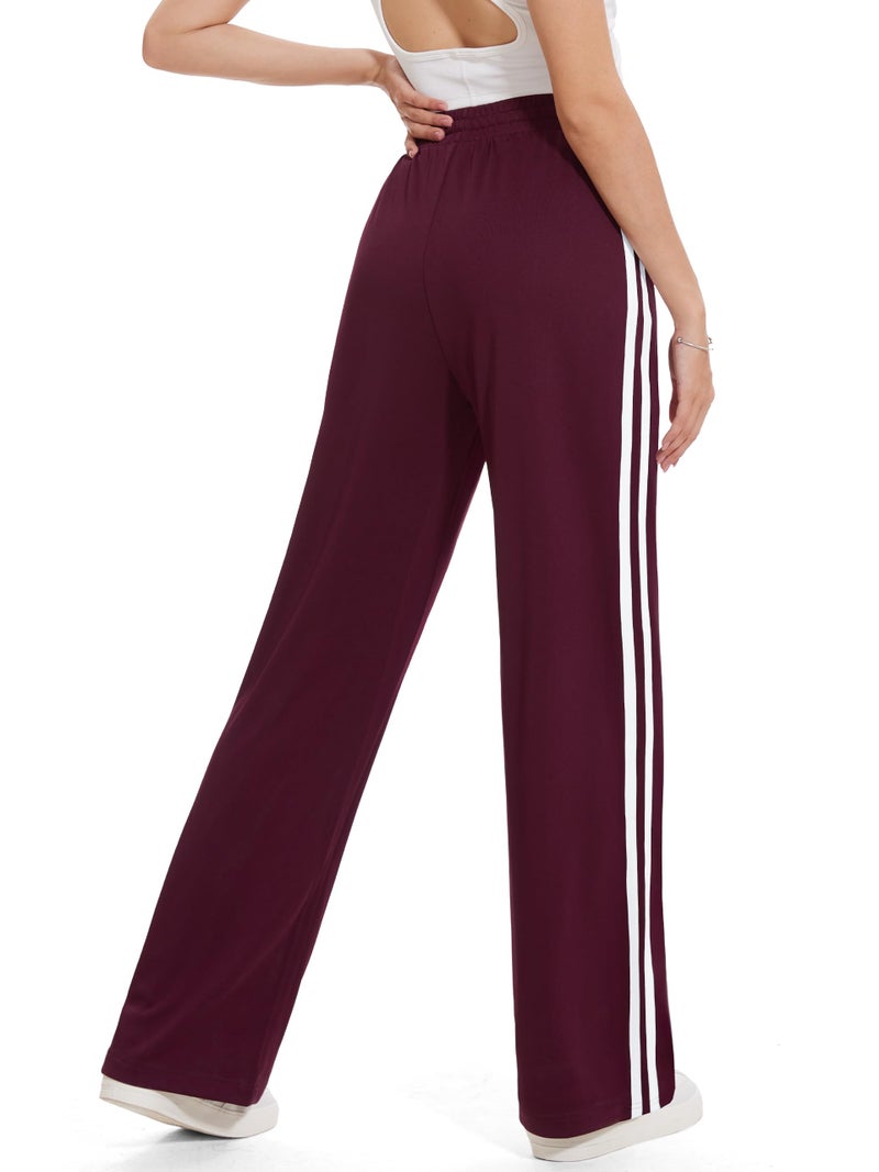 Tapata Women's 34" Inseam Tall Track Pants Loose Straight Leg Jogging Sweatpants Warm-Up Sports Athletic Running, Burgundy, M - Image 2