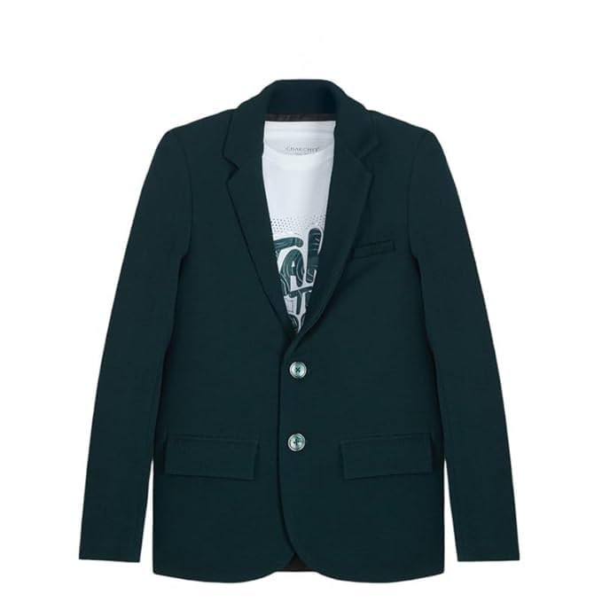 CHARCHIT Boys Regular Fit Plain Blazer and T-Shirt DarkGreen - Image 1