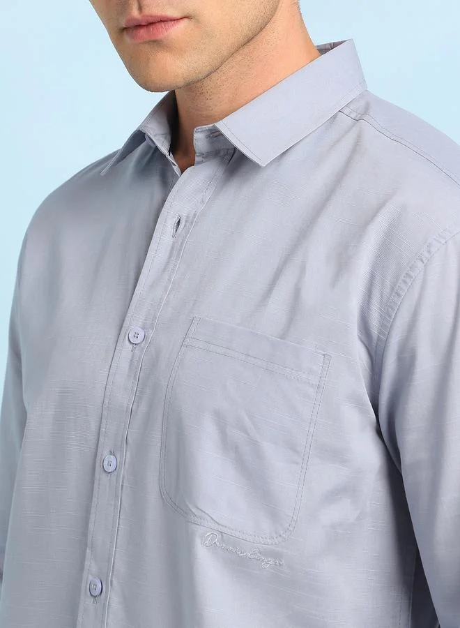 Dennis Lingo Men's Lavender Cotton Blend Solid Pattern Button Down Relaxed Shirt