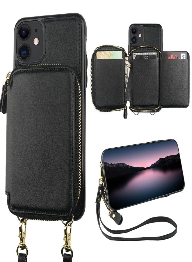 Bocasal RFID Blocking Wallet Case for iPhone 11, Adjustable Crossbody Zipper Purse Case Card Holder with Kickstand Detachable Wrist Strap, PU Leather Flip Folio Case 6.1 Inch (Black) - Image 1