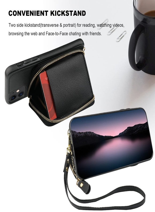 Bocasal RFID Blocking Wallet Case for iPhone 11, Adjustable Crossbody Zipper Purse Case Card Holder with Kickstand Detachable Wrist Strap, PU Leather Flip Folio Case 6.1 Inch (Black) - Image 5