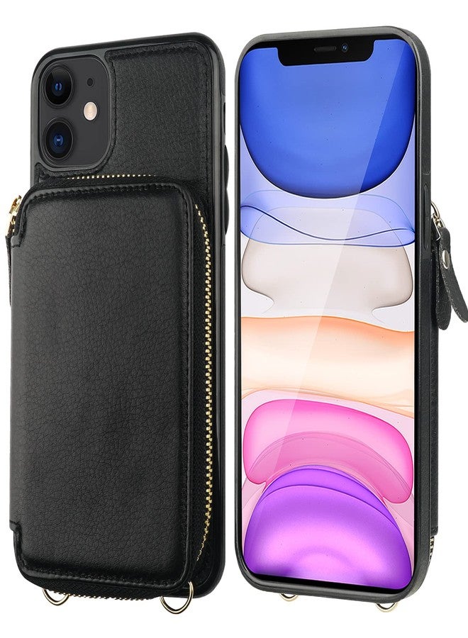 Bocasal RFID Blocking Wallet Case for iPhone 11, Adjustable Crossbody Zipper Purse Case Card Holder with Kickstand Detachable Wrist Strap, PU Leather Flip Folio Case 6.1 Inch (Black) - Image 3