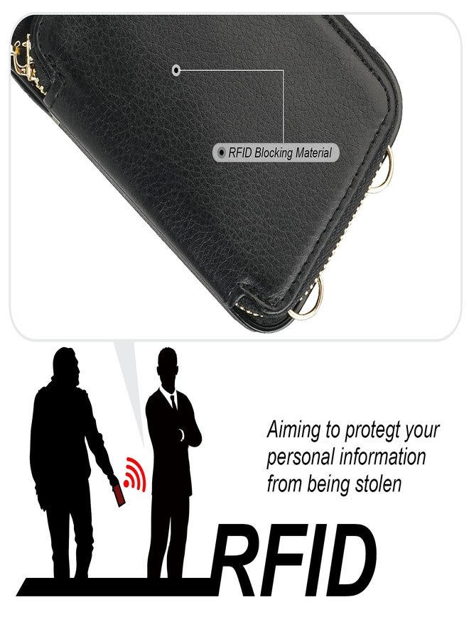 Bocasal RFID Blocking Wallet Case for iPhone 11, Adjustable Crossbody Zipper Purse Case Card Holder with Kickstand Detachable Wrist Strap, PU Leather Flip Folio Case 6.1 Inch (Black) - Image 4