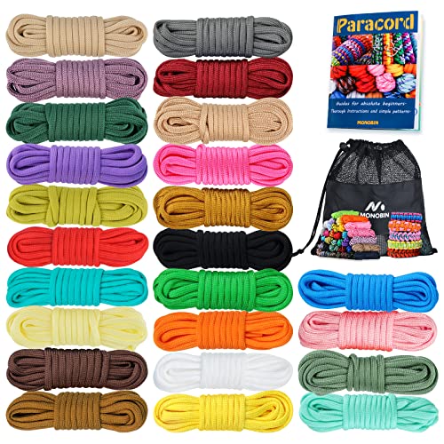MONOBIN 24 Colors 10ft Paracord Rope with Instruction, Paracord 550 Combo kit, Multifunction Parachute Cord for Making Paracord Bracelets, Lanyard, Dog Collar, Idea for Gift (24 Colors A) - Image 1