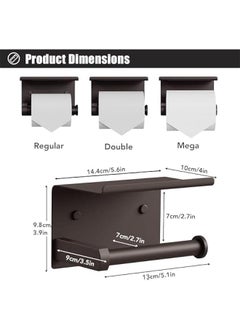 TRASSLE Toilet Paper Holder with Phone Shelf + Towel Robe Hooks, Adhesive or Screw Wall Mounted Toilet Paper Roll Storage, Stainless Steel Bathroom Tissue Roll Holder  - Image 2