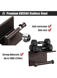 TRASSLE Toilet Paper Holder with Phone Shelf + Towel Robe Hooks, Adhesive or Screw Wall Mounted Toilet Paper Roll Storage, Stainless Steel Bathroom Tissue Roll Holder  - Image 3
