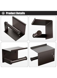 TRASSLE Toilet Paper Holder with Phone Shelf + Towel Robe Hooks, Adhesive or Screw Wall Mounted Toilet Paper Roll Storage, Stainless Steel Bathroom Tissue Roll Holder  - Image 4