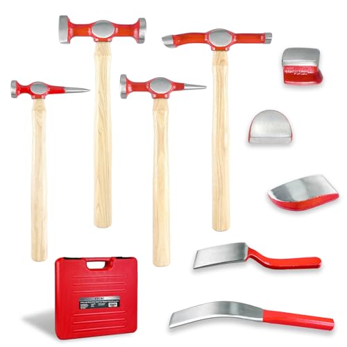 ct C&T 9 Piece Heavy Auto Body Repair Tool Hammer Dolly Set, Car Body Repair Tool Kit with Carrying Case, Hickory Handles,Fender Repair kit - Image 2