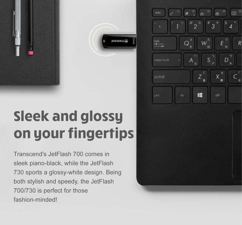Transcend JetFlash 700 128GB USB 3.2 Gen 1 (USB 5Gbps) Flash Drive, Pen Drive, 5-Year Limited Warranty, Black (TS128GJF700) - Image 3