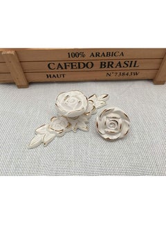 Oasisgalore 6-Pack Ivory White & Gold Edge Rose Cabinet Knobs Drawer Pull Handles with Backplate, Vintage Style  - Image 2