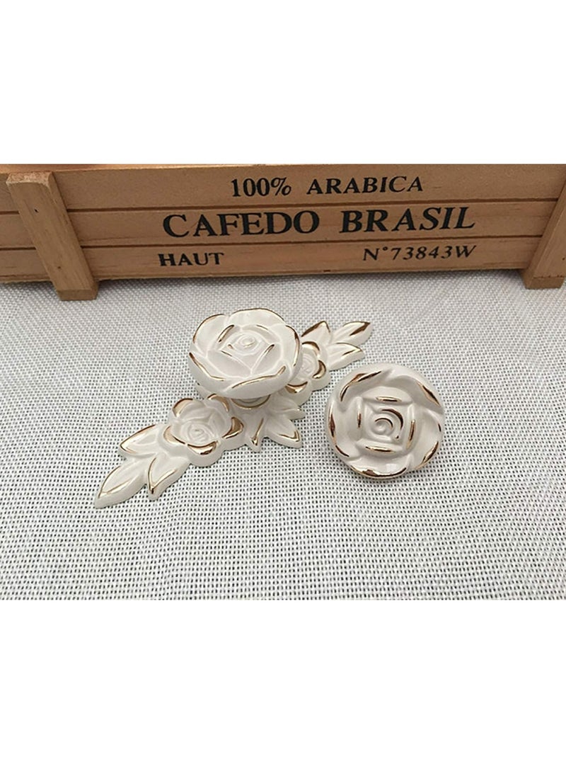 Oasisgalore 6-Pack Ivory White & Gold Edge Rose Cabinet Knobs Drawer Pull Handles with Backplate, Vintage Style  - Image 2