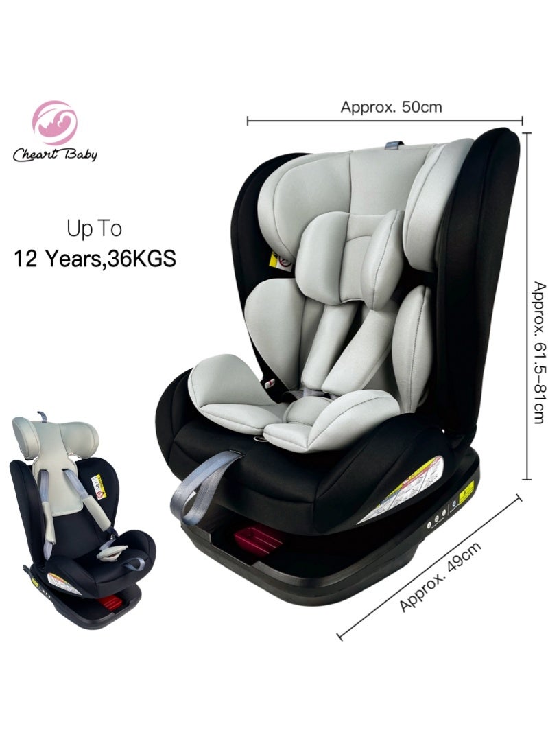 طفلي الصغير مقعد سيارة للأطفال يدور 360 درجة، مقعد سيارة للرضع، نظام قفل ISOFIX، مسند رأس قابل للتعديل في 8 أوضاع، حزام أمان سباق بخمس نقاط، قماش صديق للبيئة، مناسب للأطفال من حديثي الولادة إلى 12 عامًا، أسود مع رمادي - Image 2
