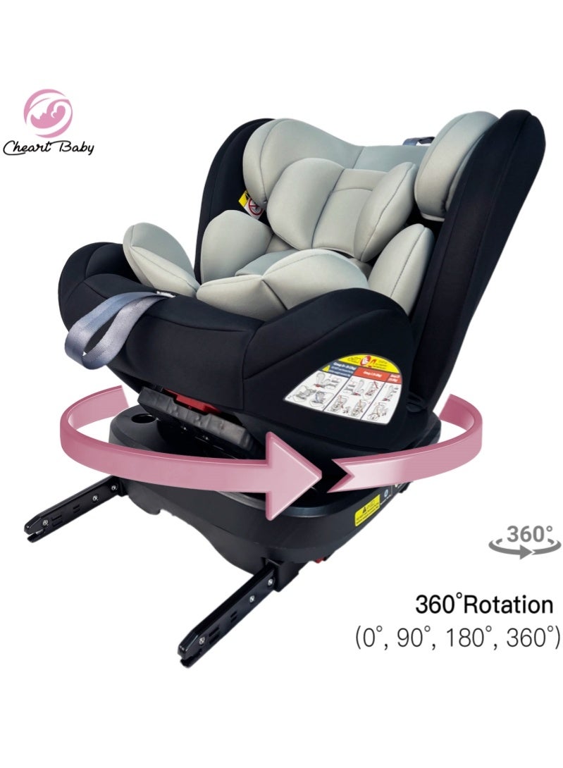 طفلي الصغير مقعد سيارة للأطفال يدور 360 درجة، مقعد سيارة للرضع، نظام قفل ISOFIX، مسند رأس قابل للتعديل في 8 أوضاع، حزام أمان سباق بخمس نقاط، قماش صديق للبيئة، مناسب للأطفال من حديثي الولادة إلى 12 عامًا، أسود مع رمادي - Image 3