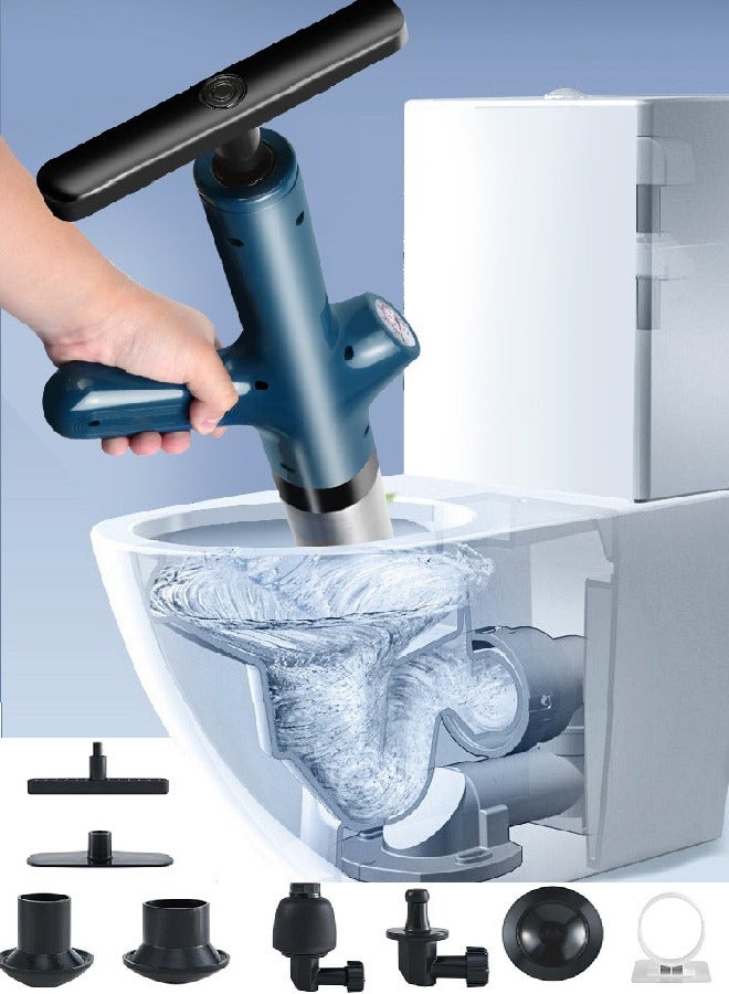 كيلا طقم غطاس هوائي للمرحاض، مكبس هوائي من الفولاذ المقاوم للصدأ 304 قطعة 304 من الفولاذ المقاوم للصدأ عالي الضغط لأنابيب الصرف الهوائي، مزيل انسداد المرحاض، يستخدم في الحمامات والأحواض والمطابخ والأنابيب المسدودة (أزرق) - Image 1