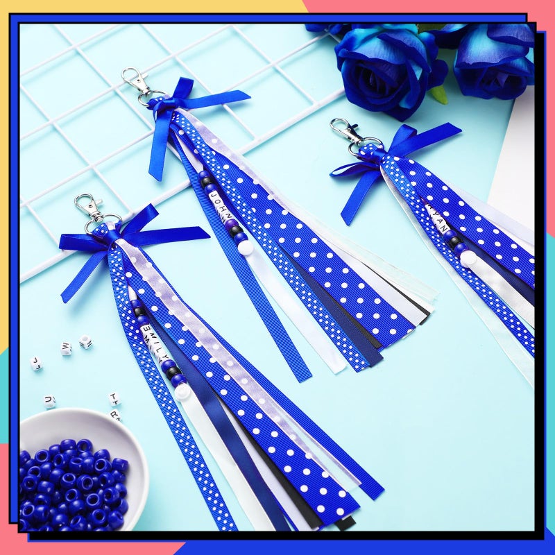 Nosiny 12 Pcs Cheer Keychains Cheerleader Gifts for Team Personalized DIY Bead Ribbon Keychain Kit Cheer Bag Tags for Women(Blue, Black) - Image 3