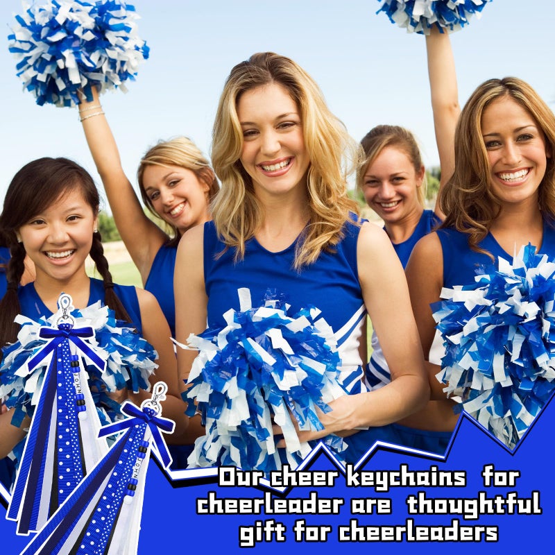 Nosiny 12 Pcs Cheer Keychains Cheerleader Gifts for Team Personalized DIY Bead Ribbon Keychain Kit Cheer Bag Tags for Women(Blue, Black) - Image 4