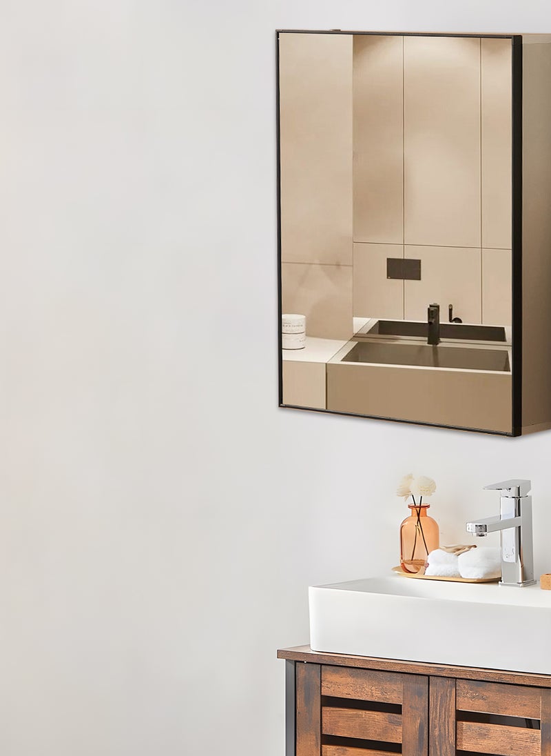 Sharpdo Aluminium Bathroom Mirror with Storage, Modern Wall Mounted, Black 62*41*11CM  - Image 2