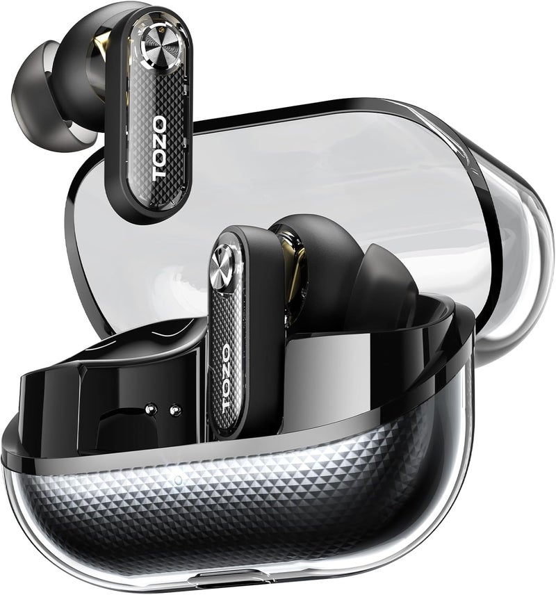 TOZO Hybrid Active Noise Cancelling Wireless Earbuds, Bluetooth 5.4 Headphones, 10mm Drivers Deep Bass Stereo Sound, 4 Mics ENC AI Clear Calls, 32 EQ Customization via App, Crystal Case Design - Image 1