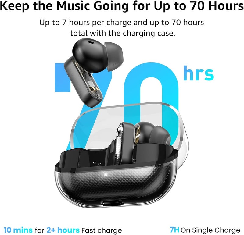 TOZO Hybrid Active Noise Cancelling Wireless Earbuds, Bluetooth 5.4 Headphones, 10mm Drivers Deep Bass Stereo Sound, 4 Mics ENC AI Clear Calls, 32 EQ Customization via App, Crystal Case Design - Image 5