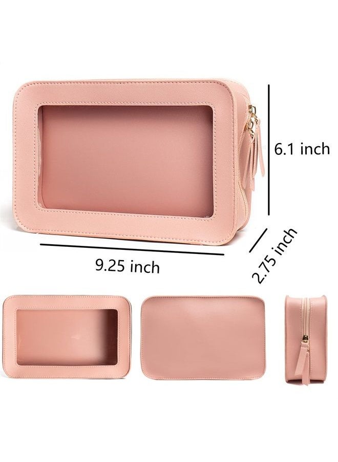 LETGO Clear Makeup Bags, TSA Approved Toiletry Bag with Zipper, Clear Makeup Organizer Fit Carry-on Travel Essentials,Clear Cosmetic Bags for Women Men (C-Pink)  - Image 1