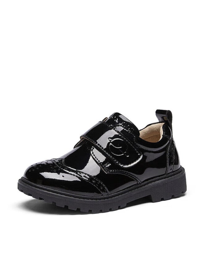 YEARCON Yierkang Children's Shoes, Summer Boys' Leather Shoes, Fashionable Brogue Carved Shiny Gentleman Performance Shoes, Kids' Shoes, Black, Size 37 - Image 2