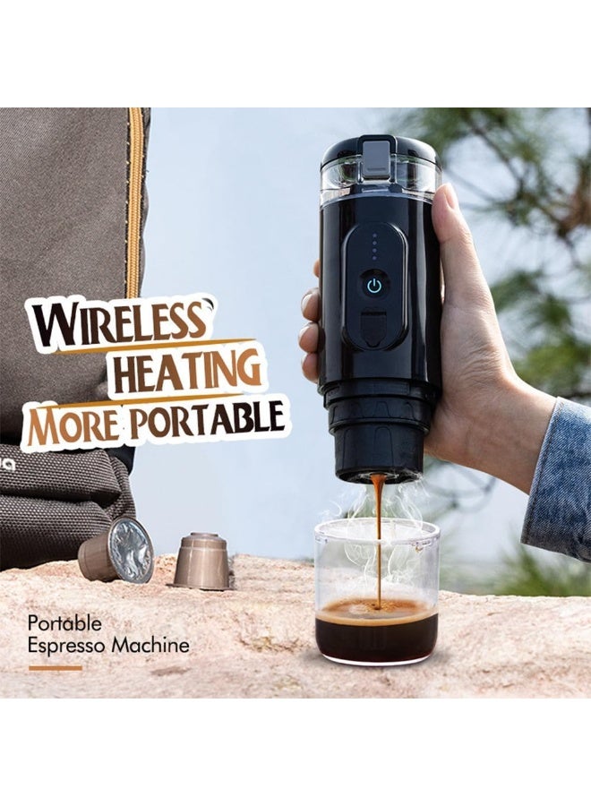 Mini Espresso Portable Coffee Maker Built-in Battery, manually operated Portable Espresso Maker Small capsule coffee machine for Travel, Camping, Office-Black