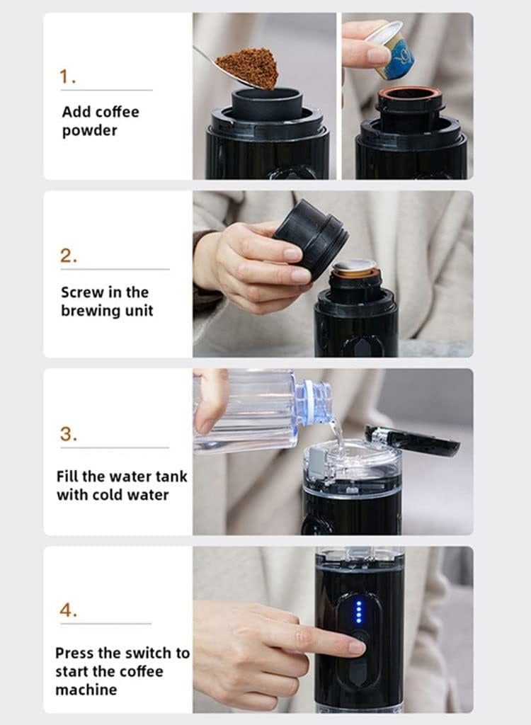 Mini Espresso Portable Coffee Maker Built-in Battery, manually operated Portable Espresso Maker Small capsule coffee machine for Travel, Camping, Office-Black