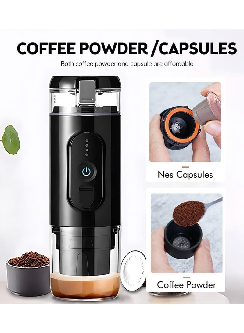 Mini Espresso Portable Coffee Maker Built-in Battery, manually operated Portable Espresso Maker Small capsule coffee machine for Travel, Camping, Office-Black