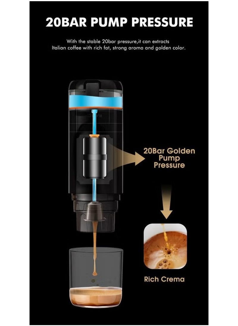 MOXOM Mini Espresso Portable Coffee Maker Built-in Battery, manually operated Portable Espresso Maker Small capsule coffee machine for Travel, Camping, Office-Black  - Image 2